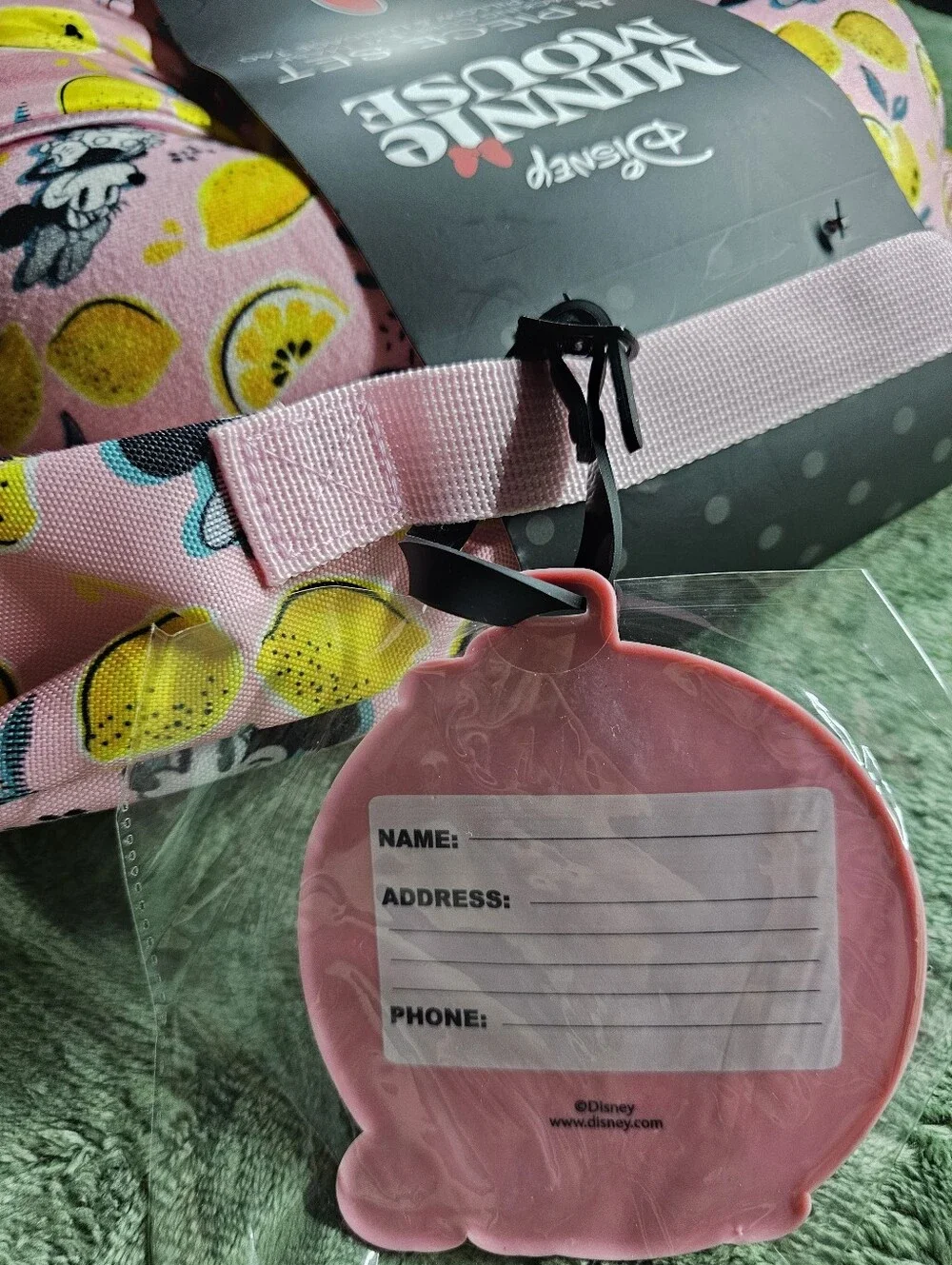 Disney Minnie Mouse 4-Piece Travel Set - Pink W/ Neck Pillow Eye Mask Luggage